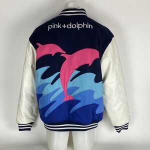RARE* PINK DOLPHIN WAVES VARSITY JACKET MEN’S SIZE X-LARGE